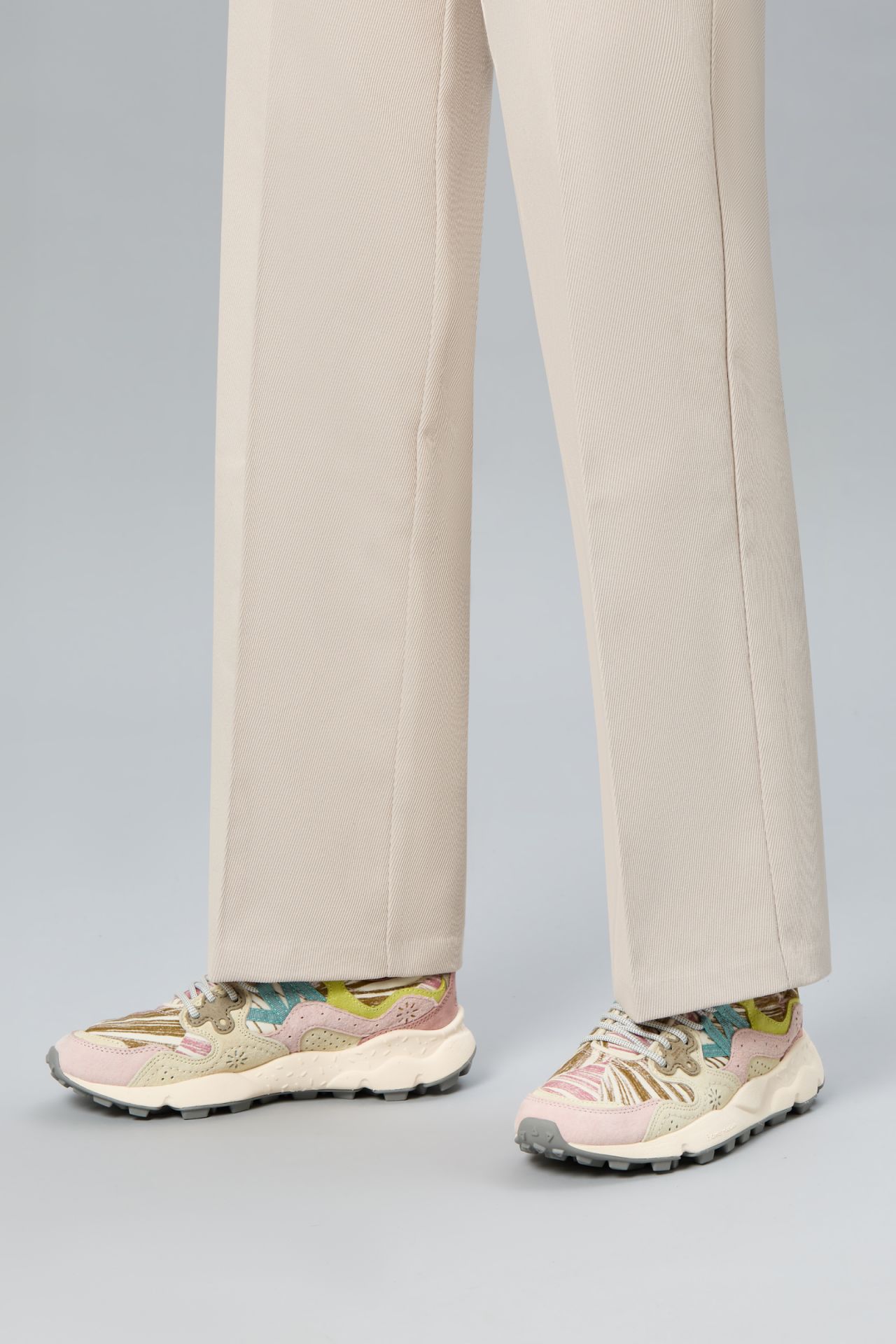 Multi-Textured Sneakers with Floral and Striped Accents