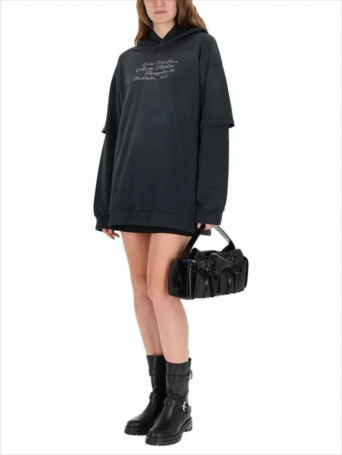 Layered Sleeve Black Oversized Hoodie
