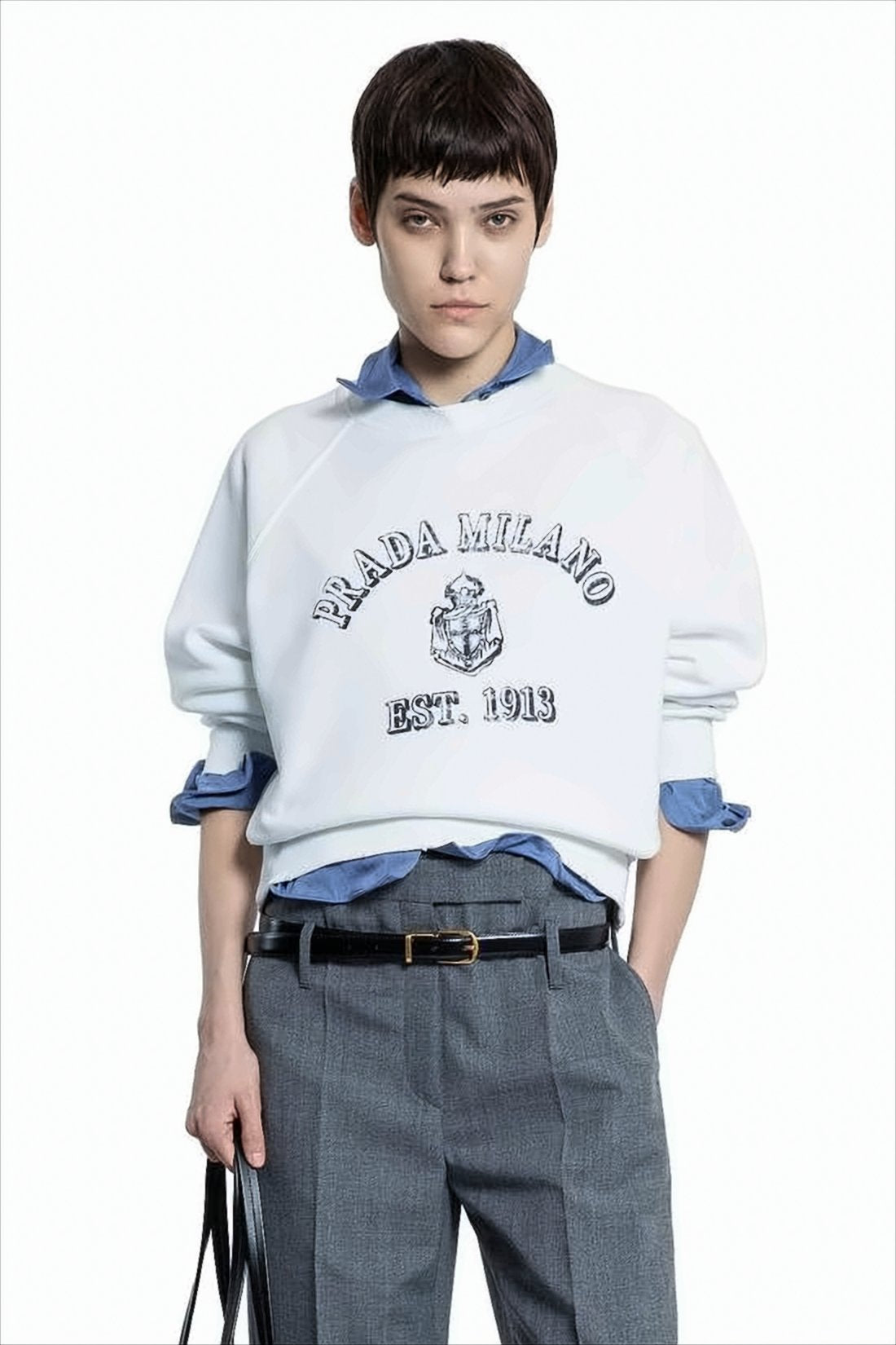 Long-Sleeve White Sweatshirt with Embroidered Logo