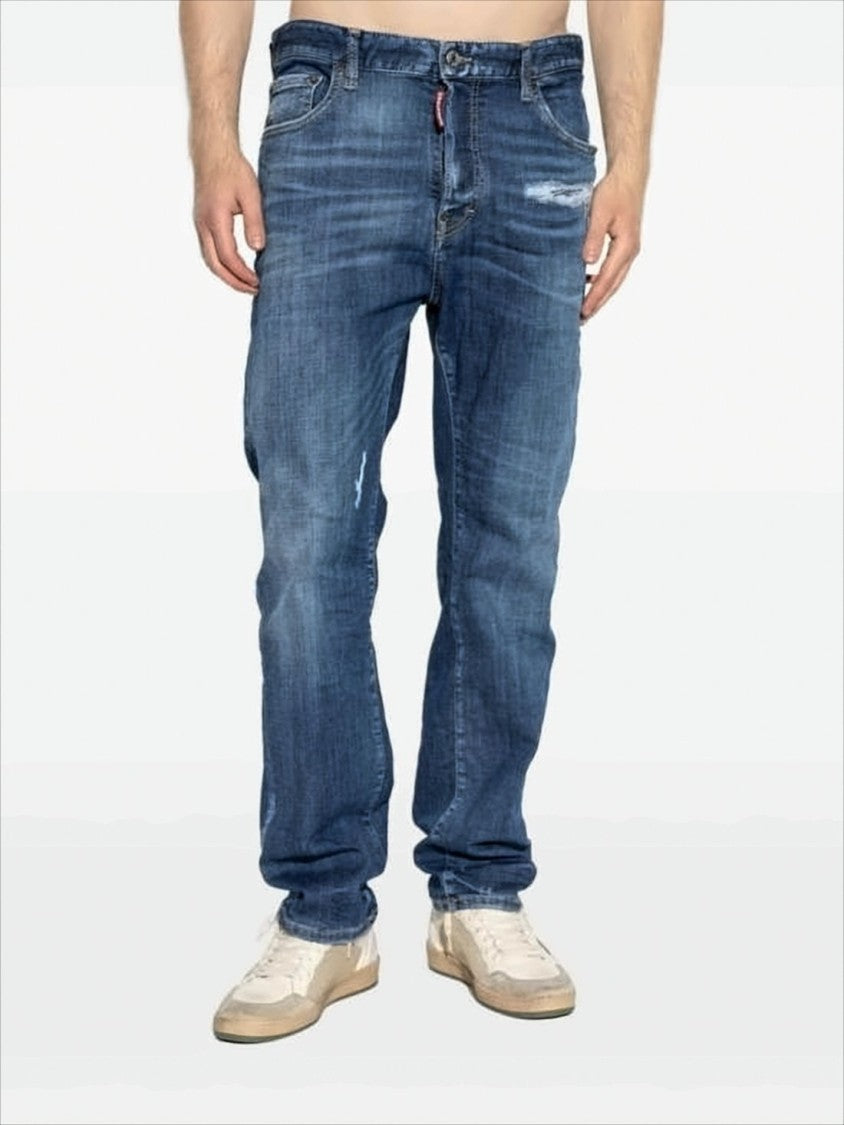 Straight-Leg Distressed Denim Pants