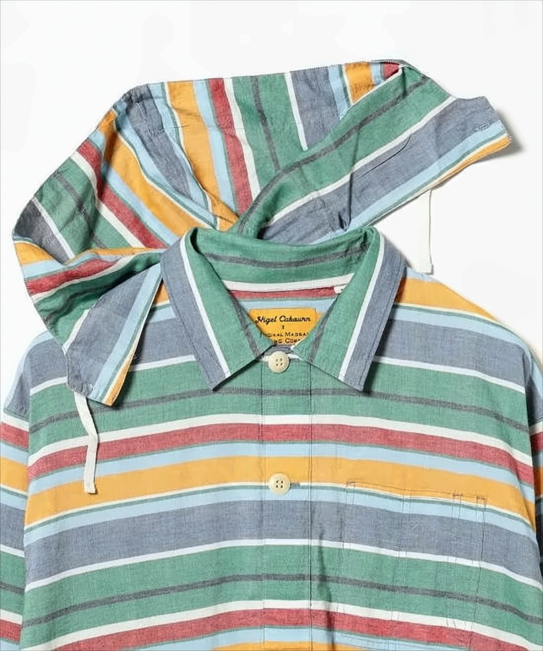 Striped Hooded Shirt with Button-Up Front and Chest Pocket