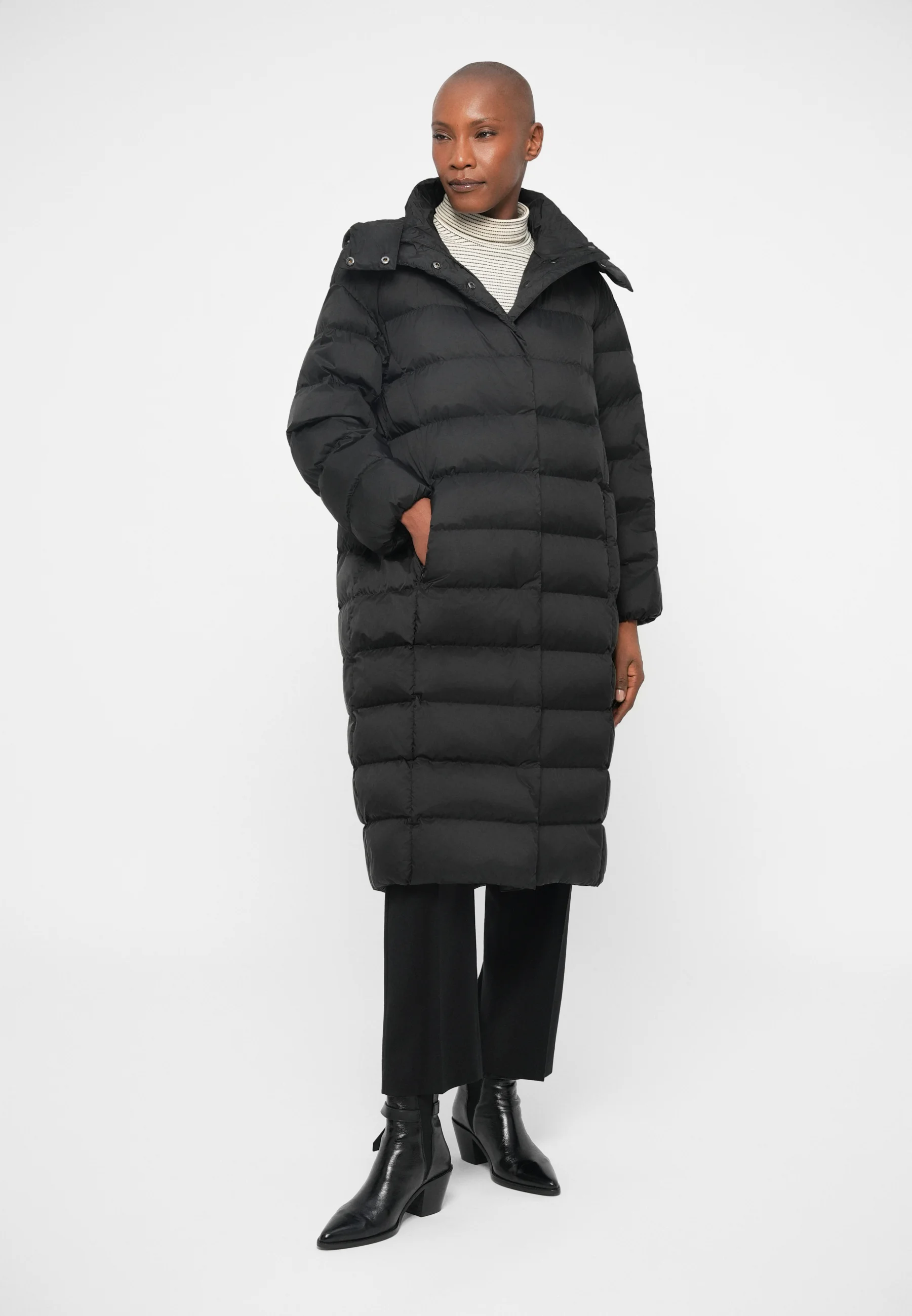 Quilted Down Coat With High Collar