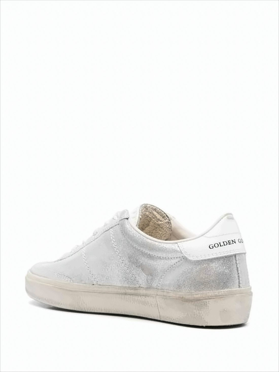 Metallic Silver Leather Low-Top Sneakers