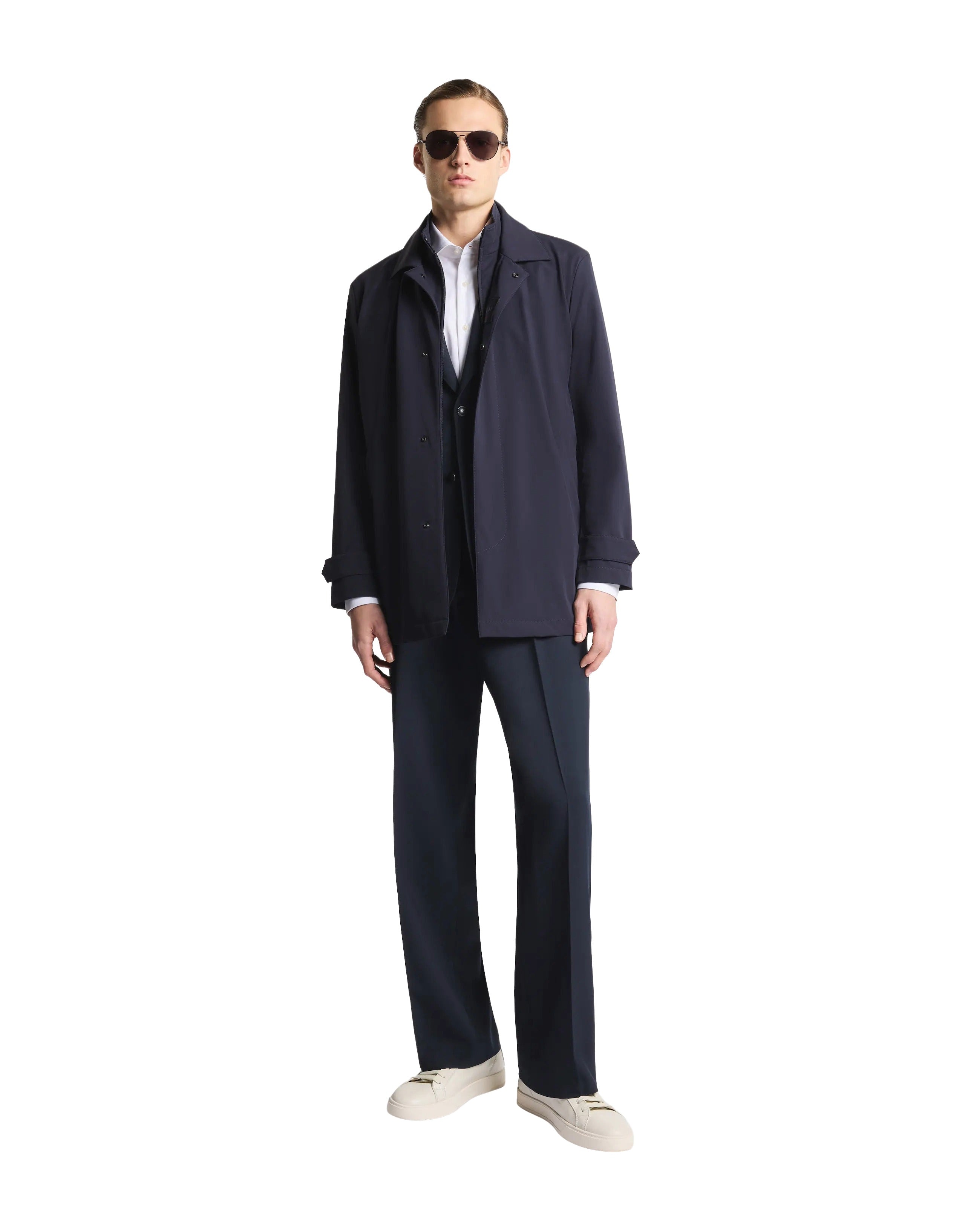Navy Blue Versatile Jacket with Minimalist Design