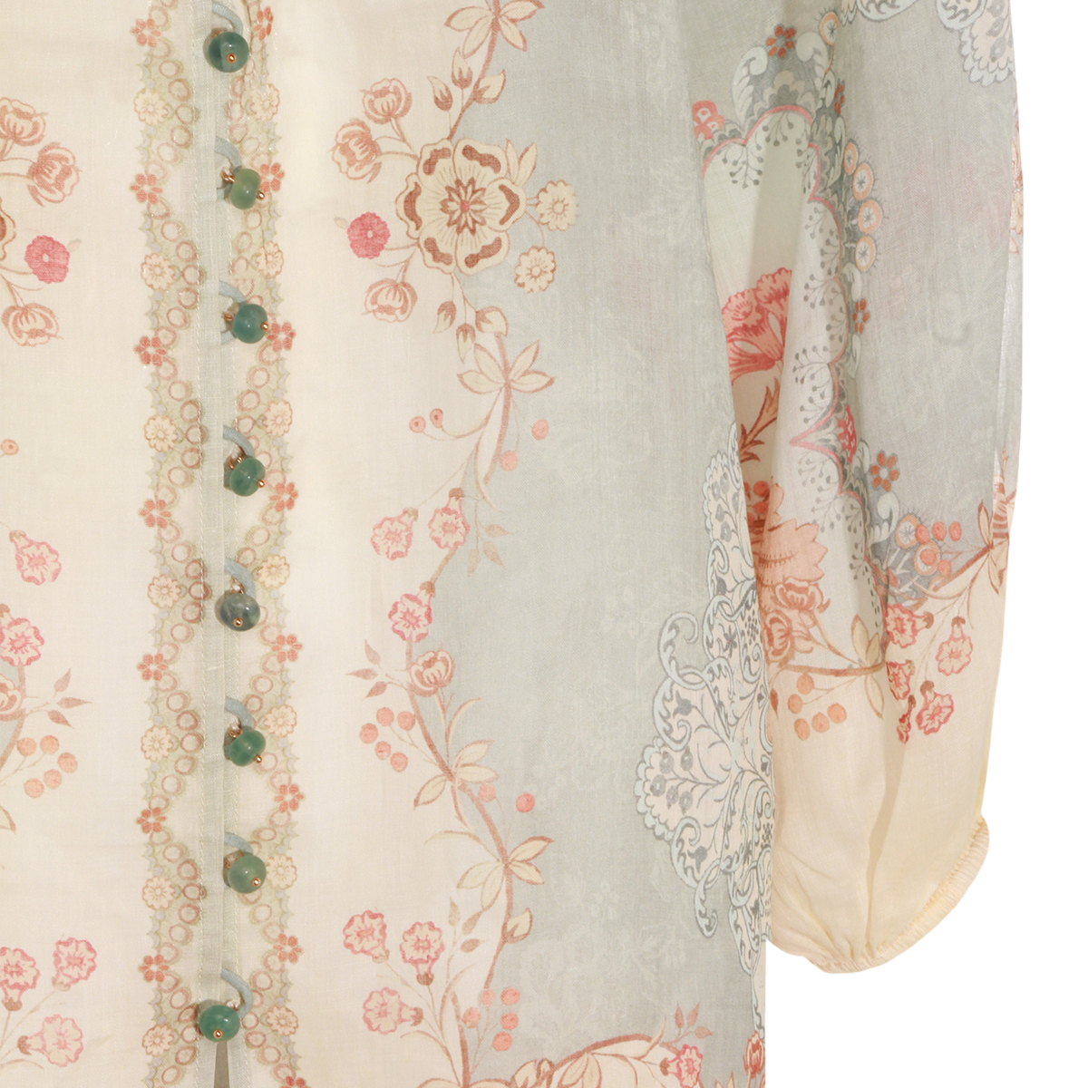 Pastel Floral Print Shirt with Scalloped Collar