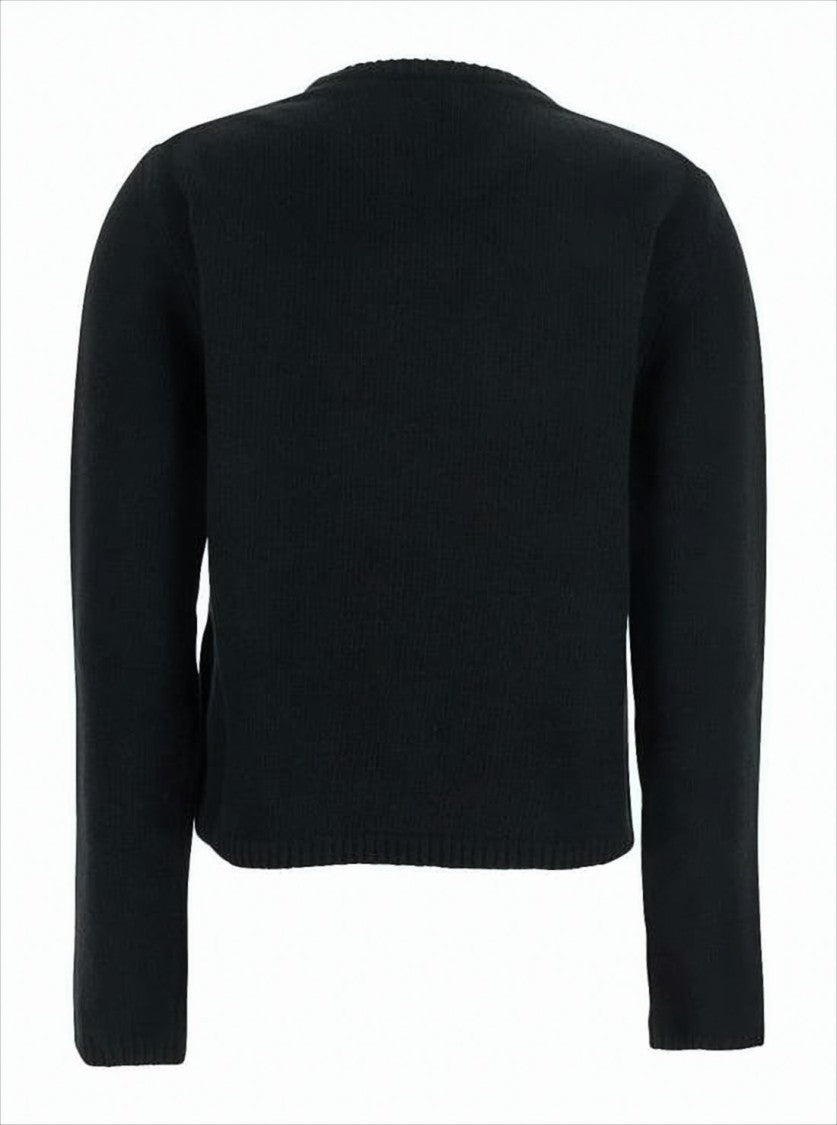 Cropped Black Knit Sweater with Textured Logo