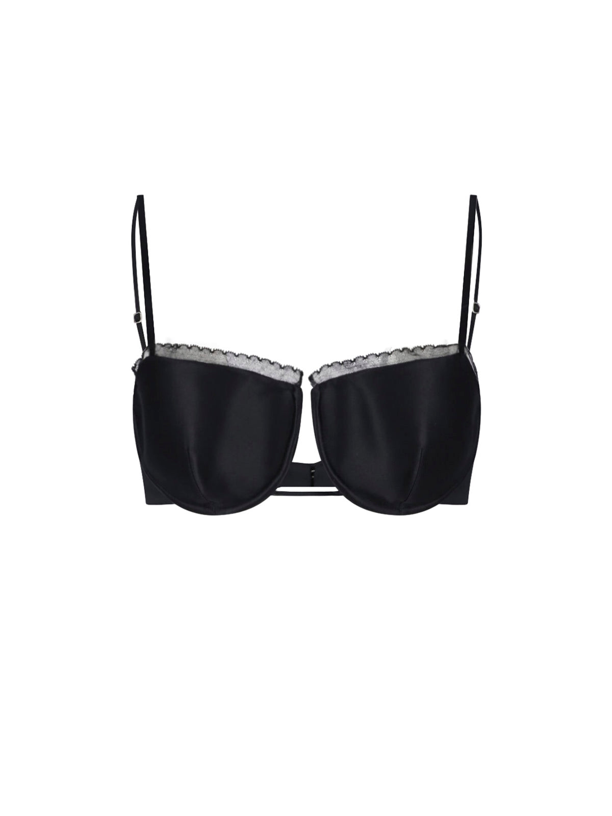 Black Silk Blend Lace Trim Top