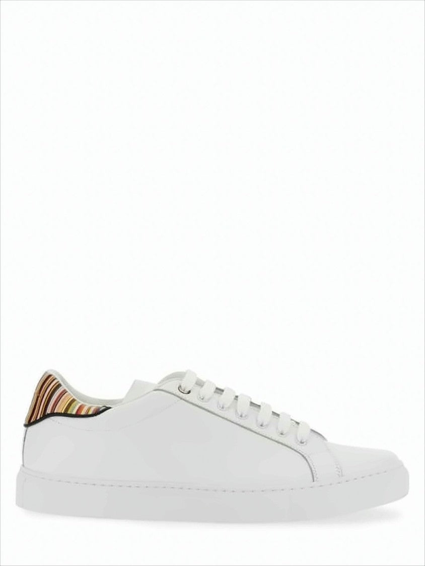 Low-Top Leather Sneakers with Multicolor Striped Heel Tab
