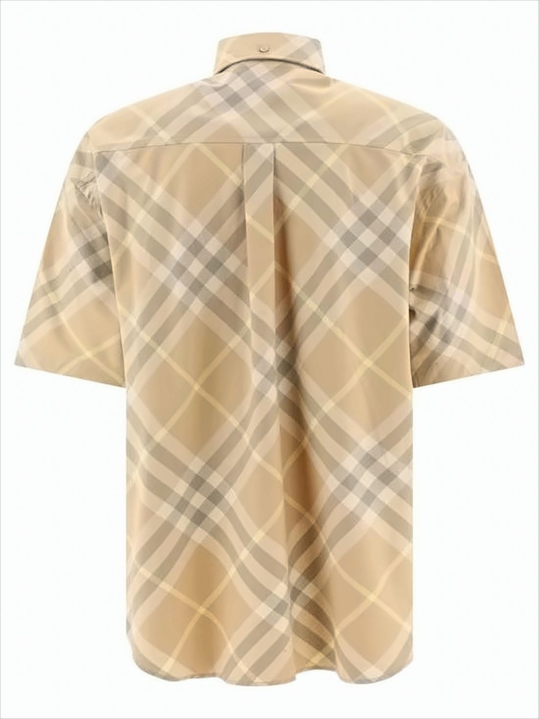 Beige Check Pattern Short-Sleeve Button-Up Shirt