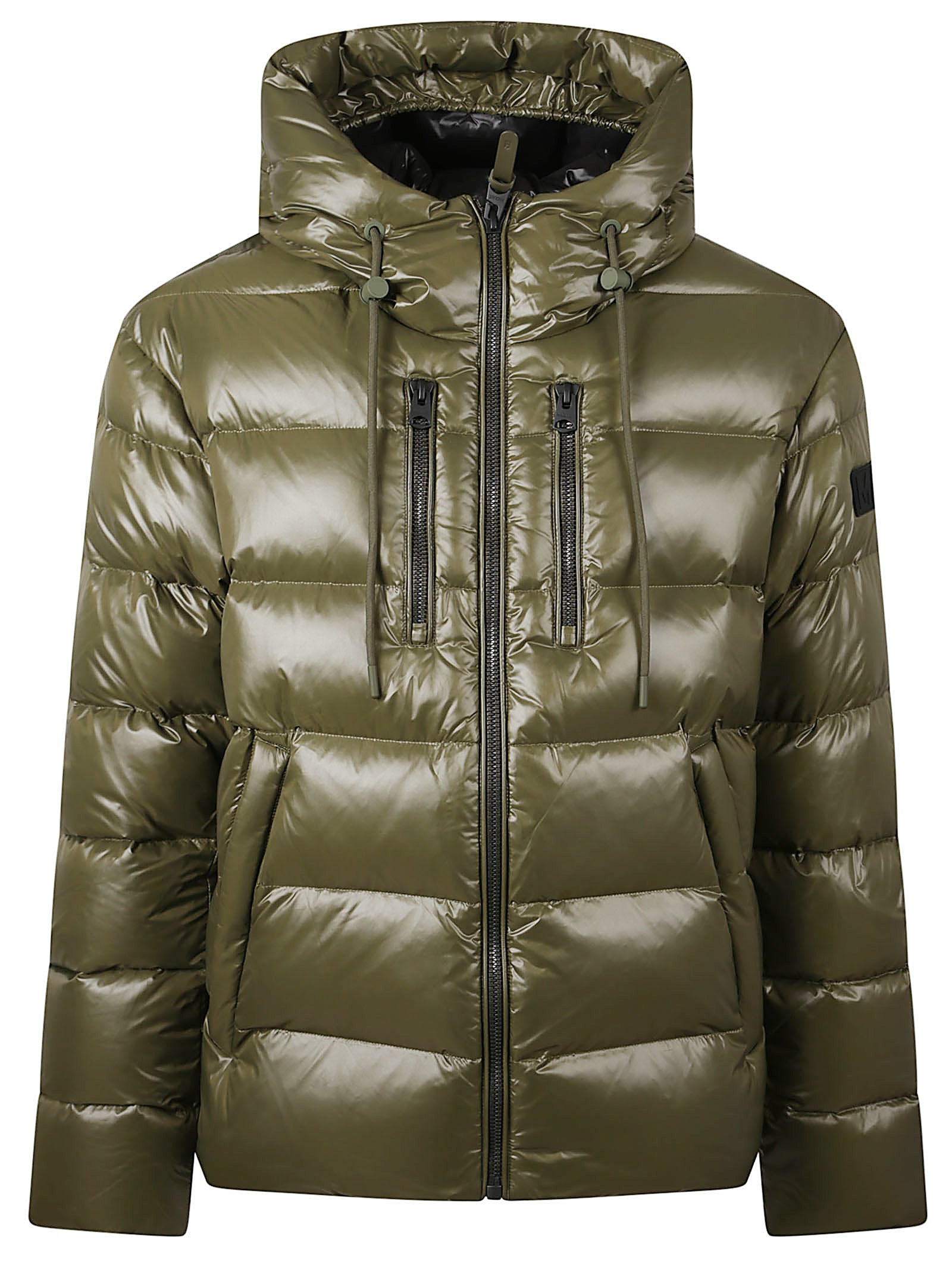 Shiny Quilted Green Padded Jacket With Hood