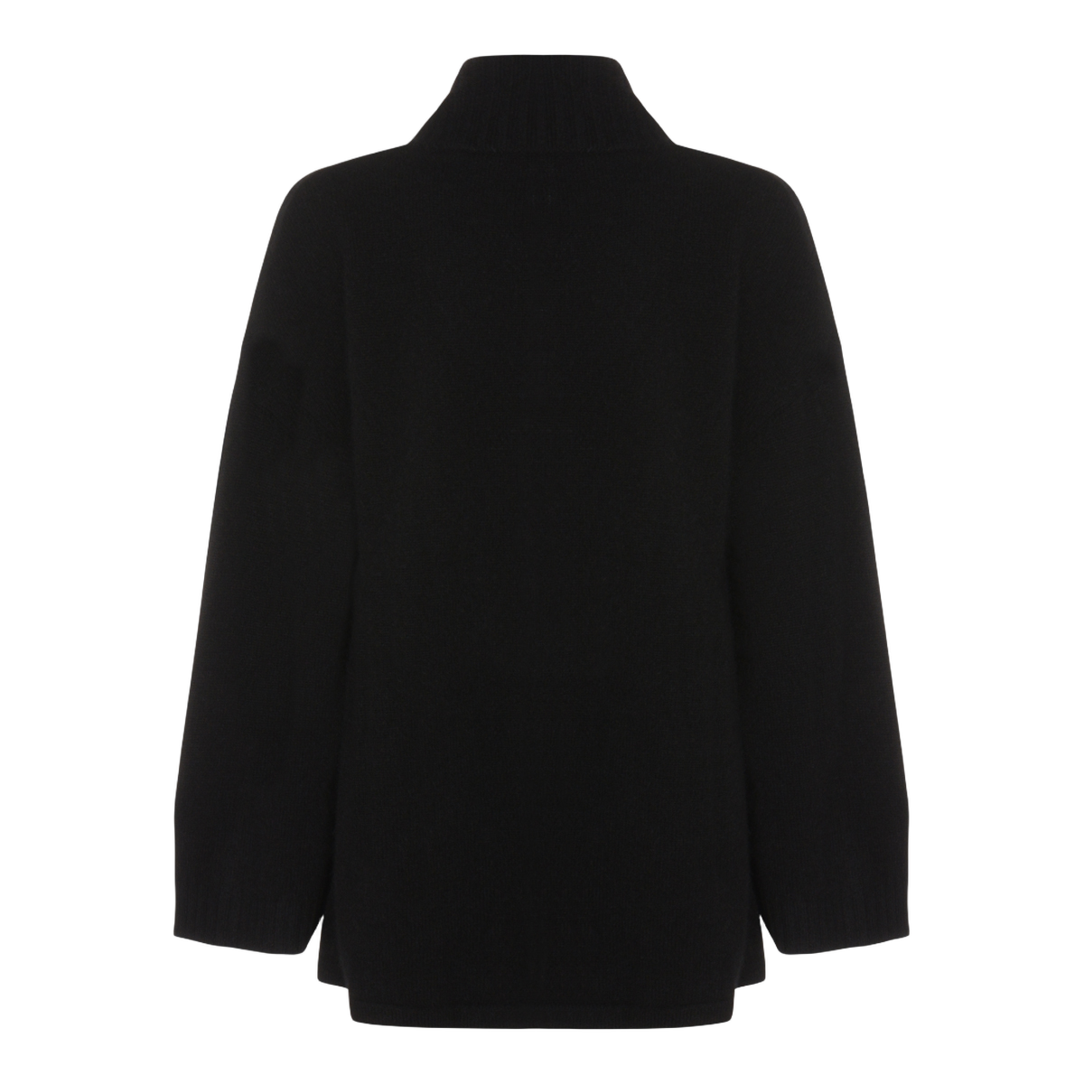 Open-Front Black Sweater with High Collar