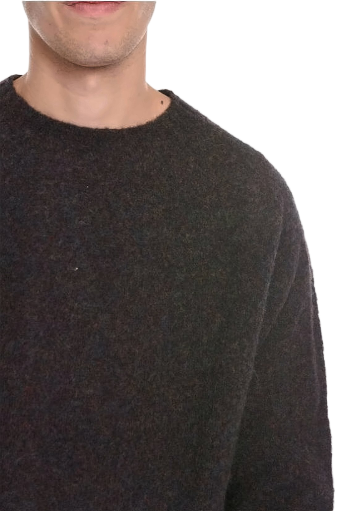 Relaxed Fit Wool Sweater with Crew Neckline