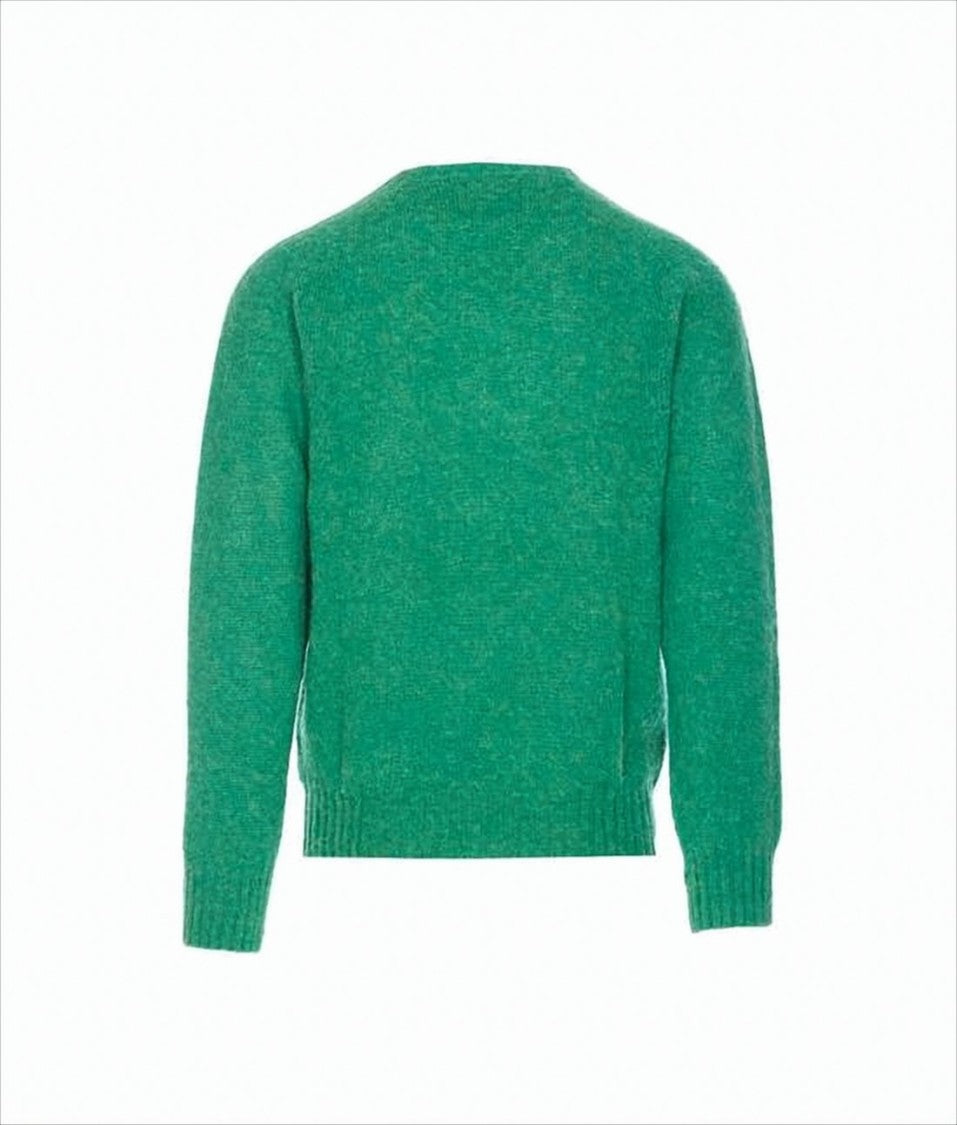 Vibrant Green Wool Sweater With Classic Crew Neckline