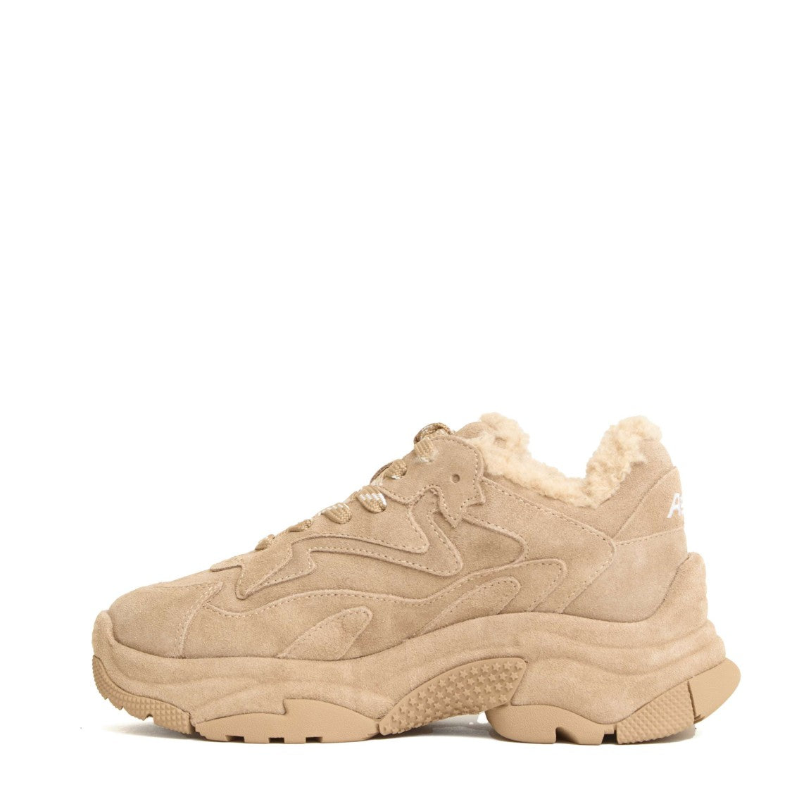 Beige Suede Sneakers with Plush Faux Fur Lining