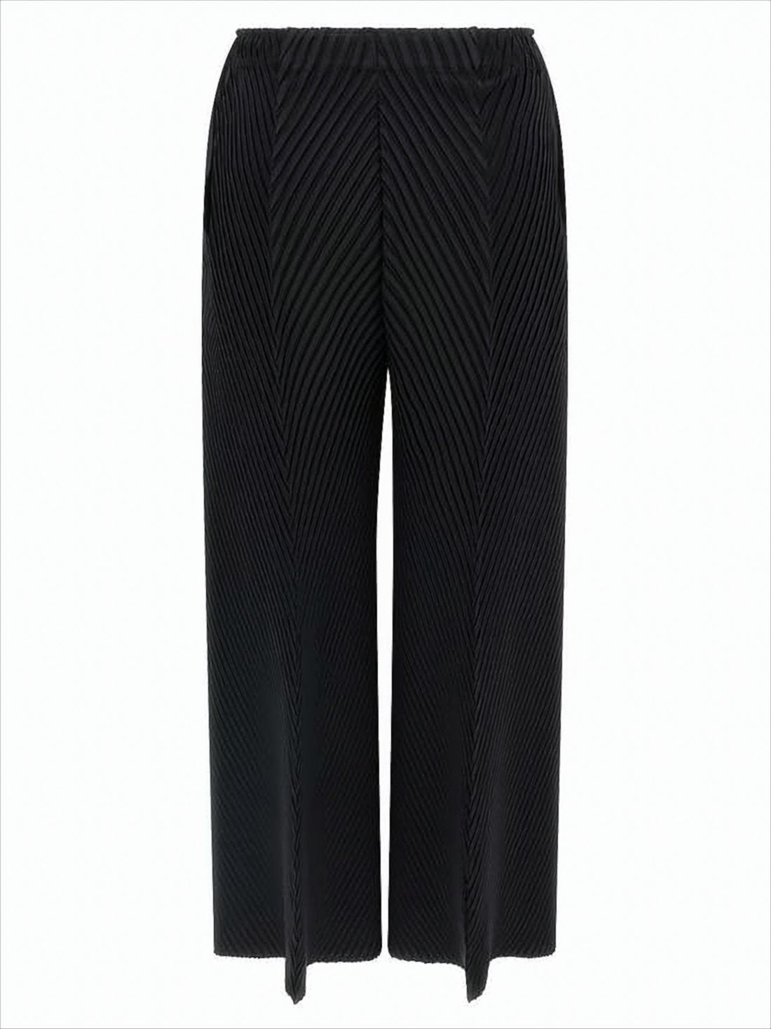 Chevron Pleated Wide-Leg Pants with Cropped Length