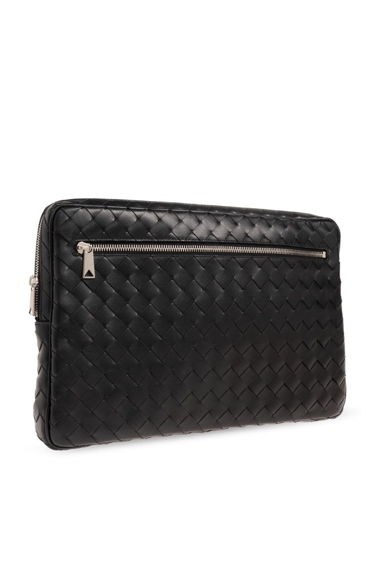 Woven Leather Pouch with Metallic Zipper