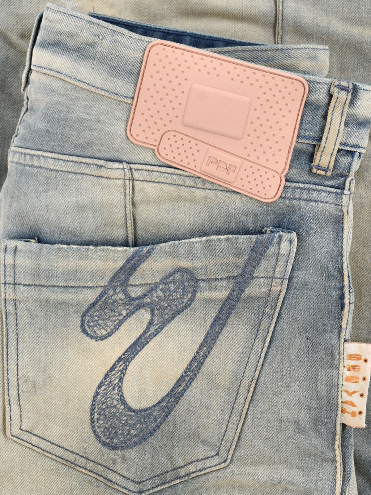Beige/Grey Distressed Wide-Leg Denim Jeans