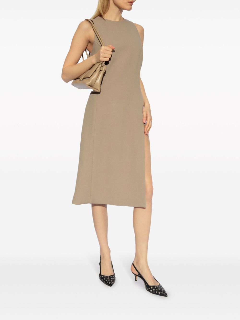Beige Virgin Wool Midi Dress