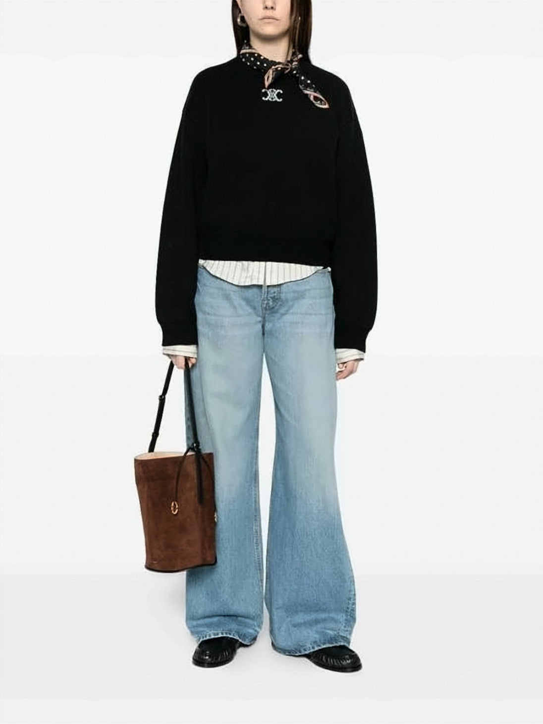 Relaxed Fit Cropped Sweater with Embroidered Logo
