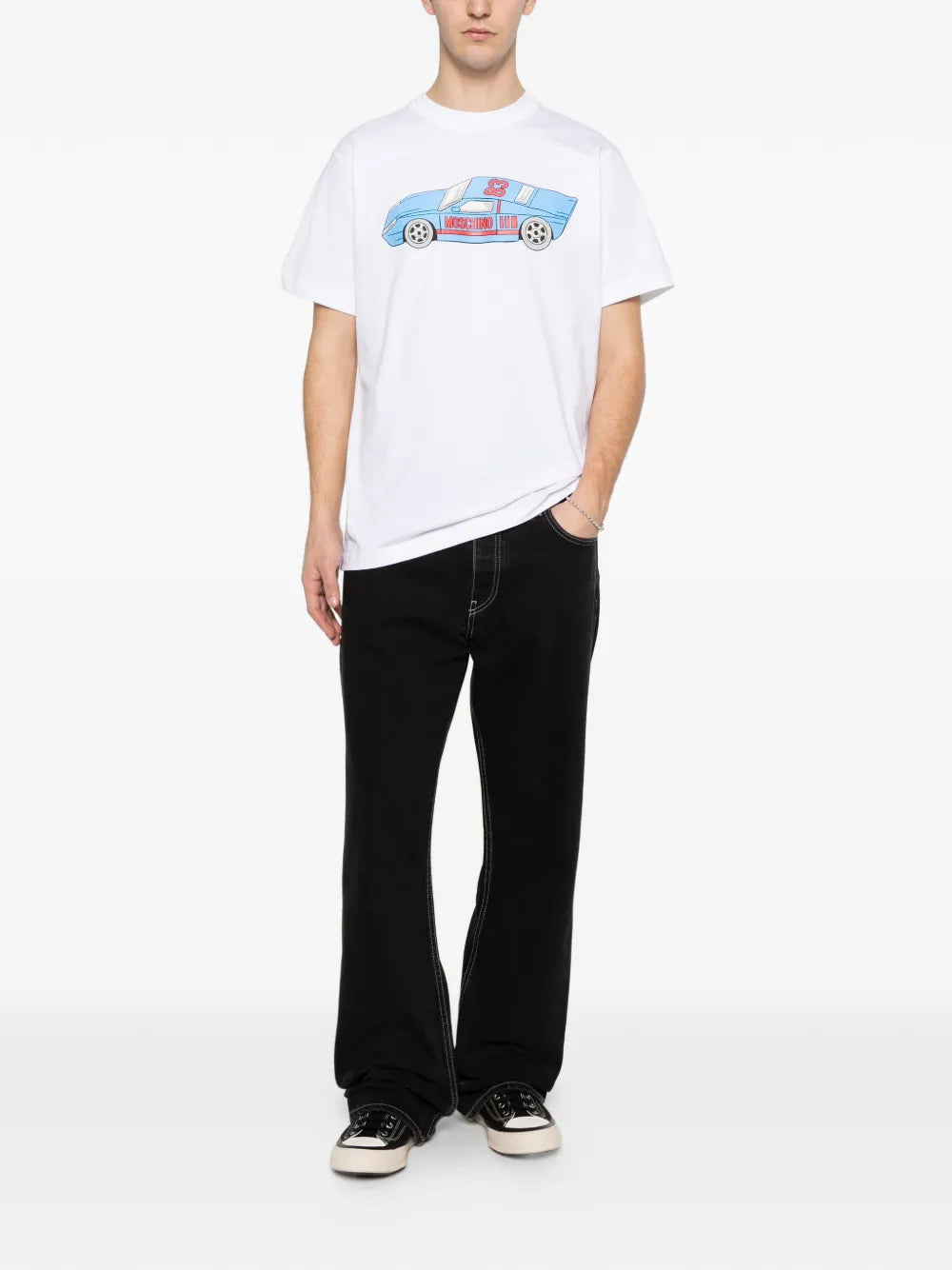 Colorful Graphic Sports Car T-Shirt With Classic Crew Neckline