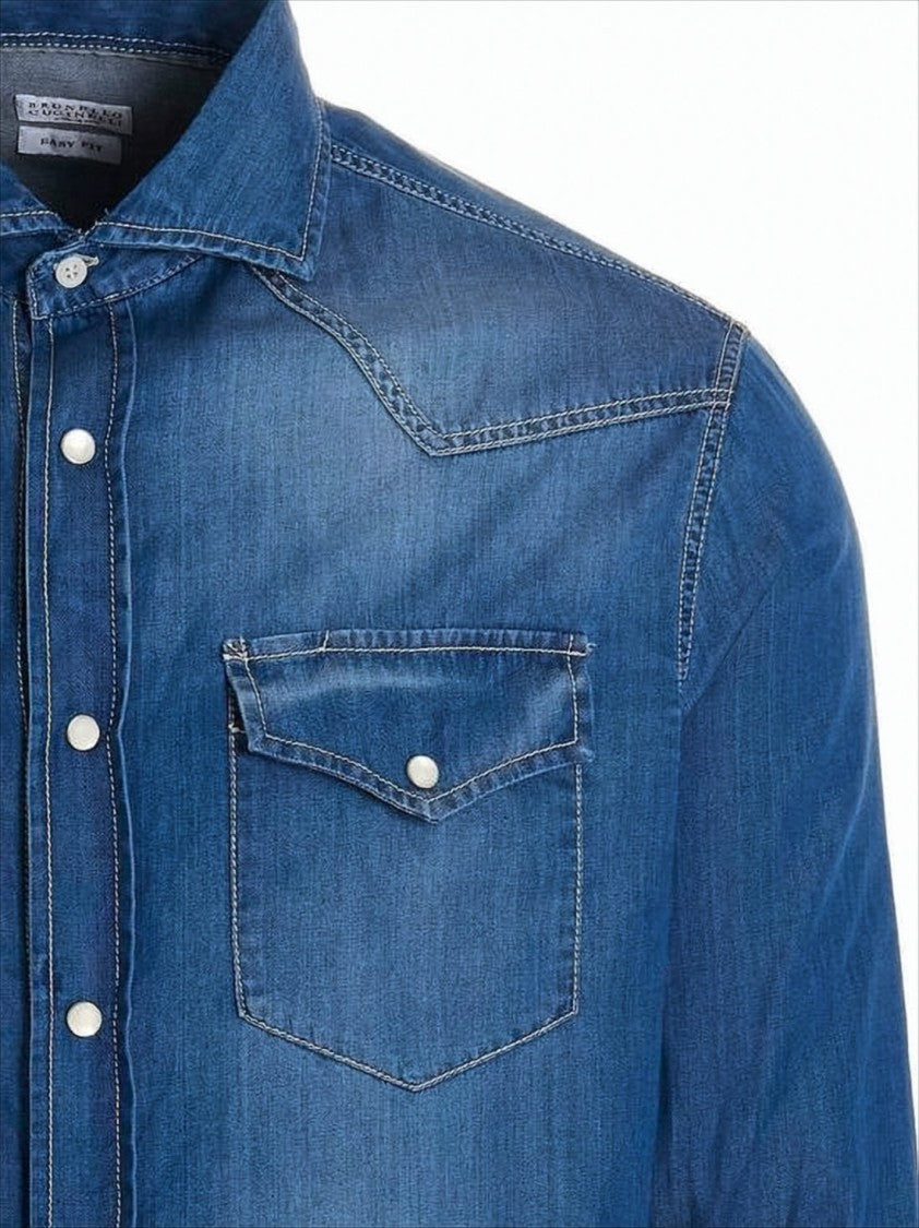 Classic Denim Long-Sleeve Shirt with Flap Pockets