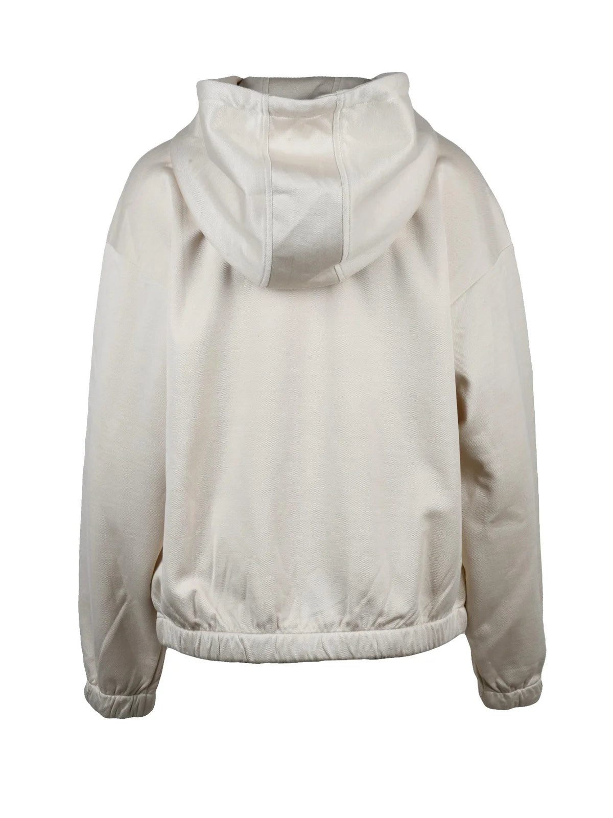 Beige Cotton Silk Elastane Zip Hoodie Sweatshirt