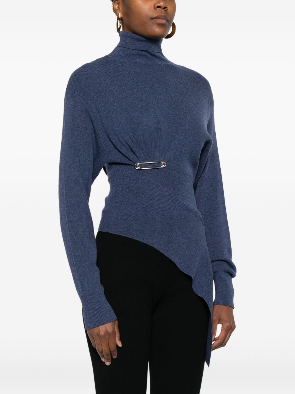Deep Blue Wool Blend Long Sleeve Top
