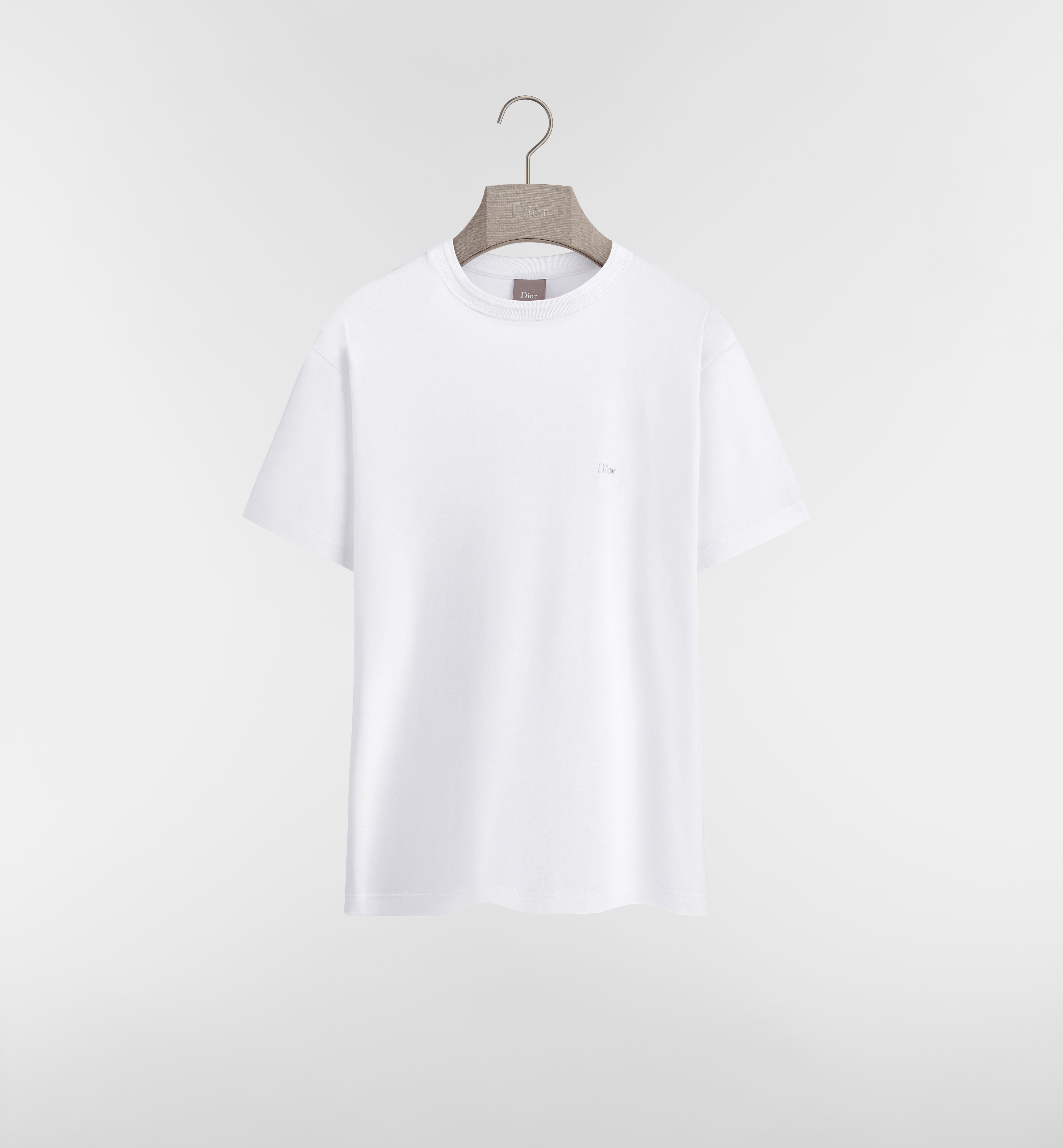 Minimalist White Crew Neck T-Shirt With Tonal Embroidery