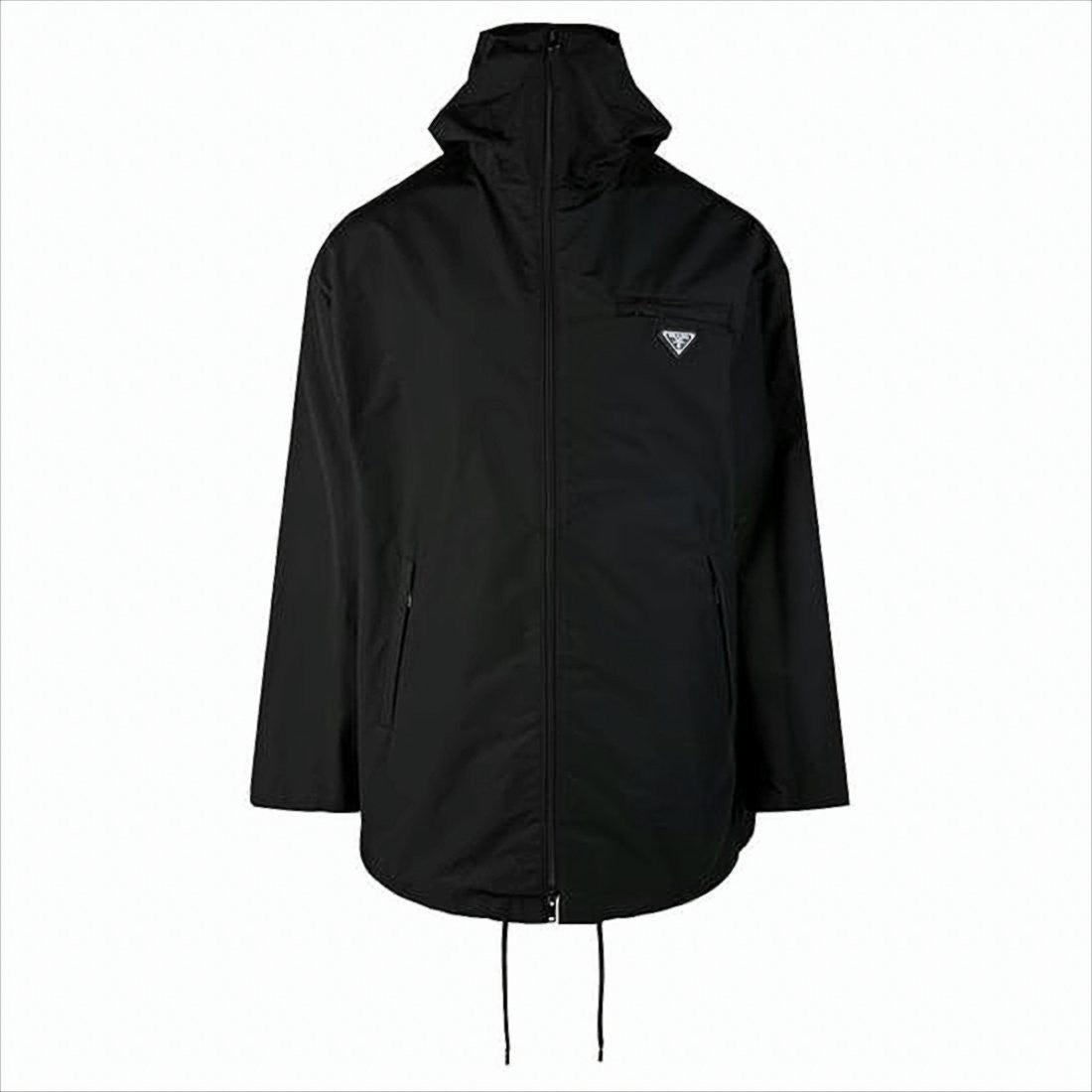 Black Zip-Up Jacket with Adjustable Hood