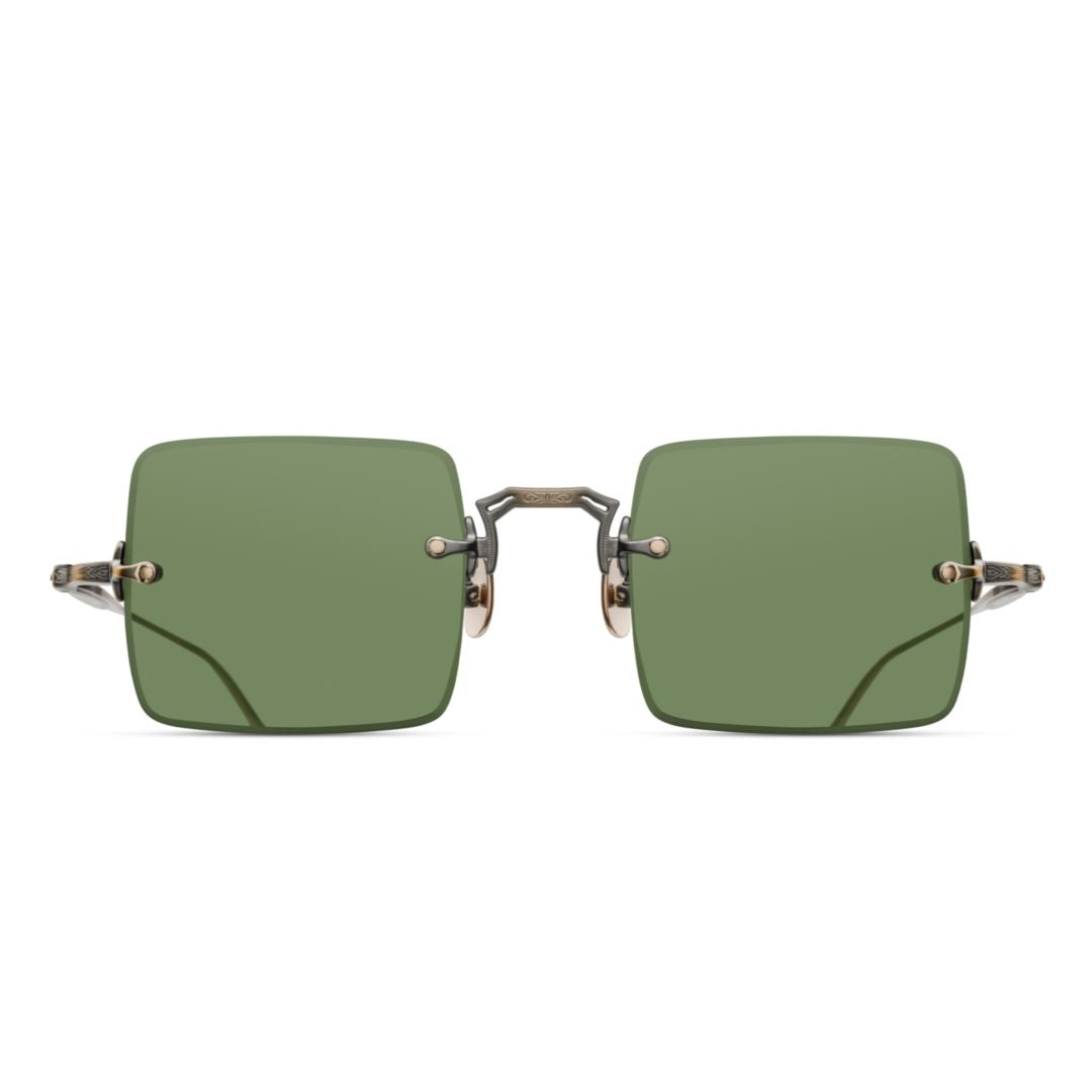 M5001.Sg Rimless Square Green Sunglasses with Gold-tone Accents