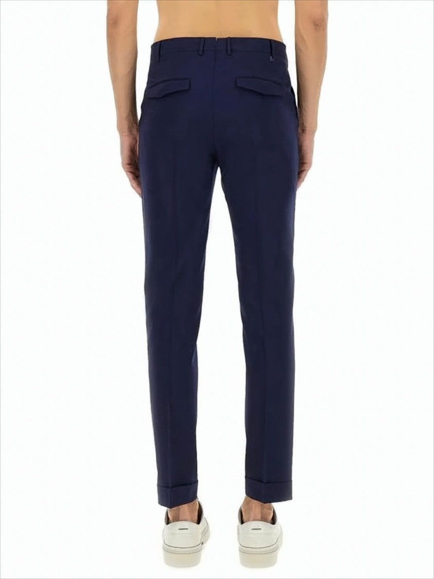 Tailored Navy Straight-Fit Pants with Cuffed Hem
