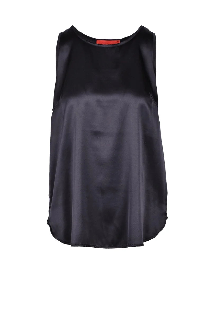 Stretch Silk Sleeveless Top - Black
