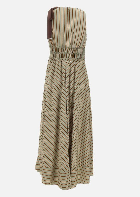 Viscose Blend Striped Full Skirt Dress