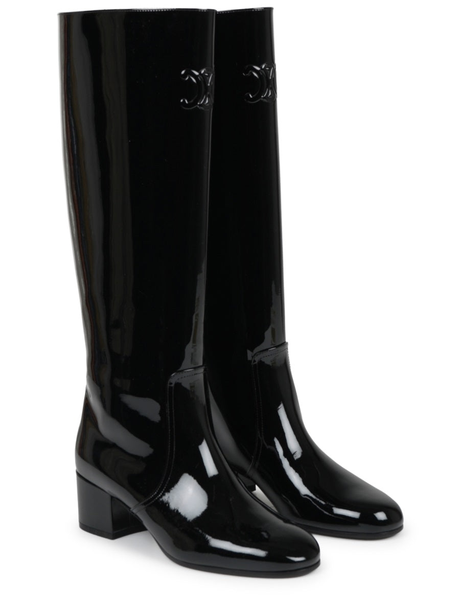Black Triomphe Glossy Leather High Boots