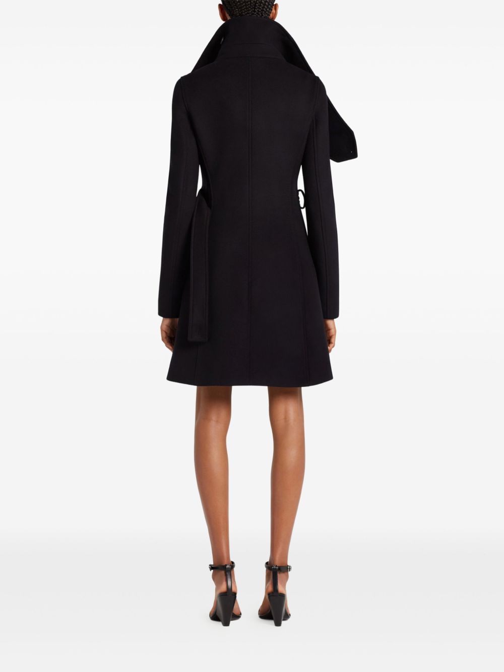 Asymmetric Collar Tailored Black Coat With Concealed Buttons