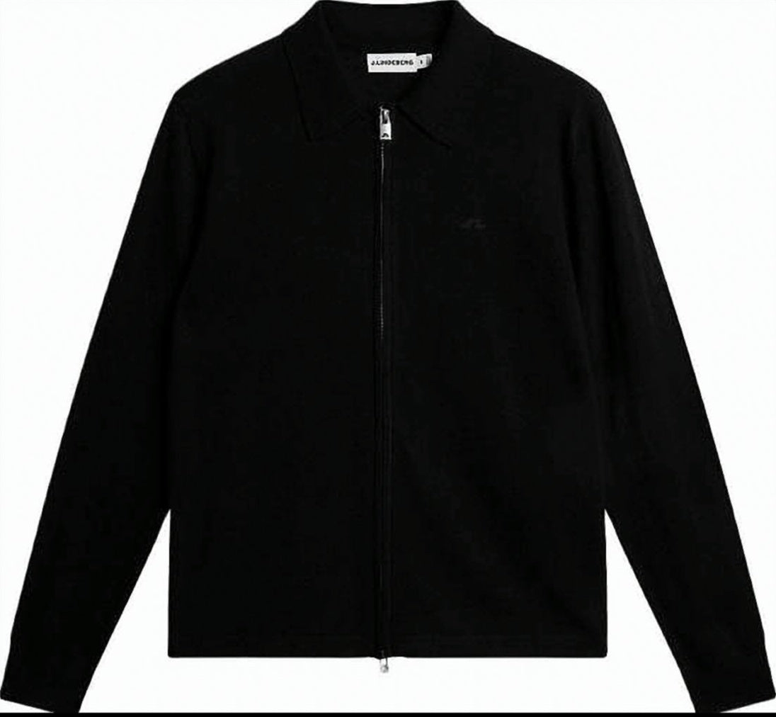 Long-Sleeved Black Merino Wool Cardigan