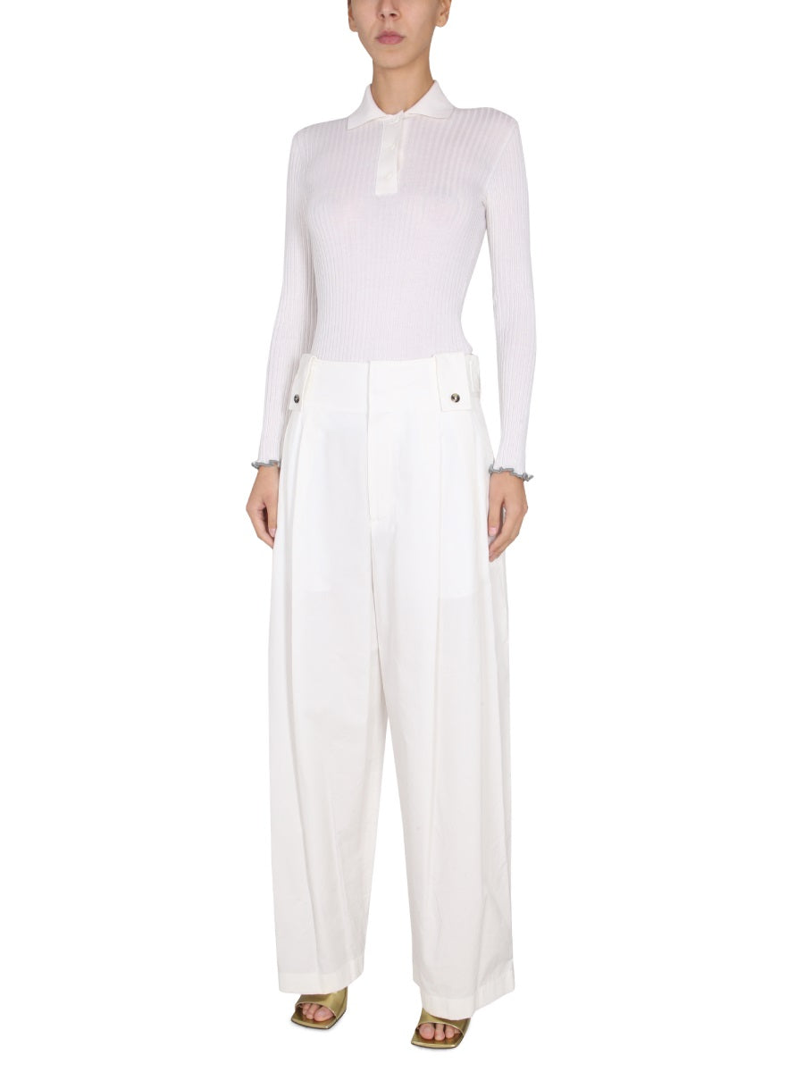 High-Waisted Wide Leg Pants with Button