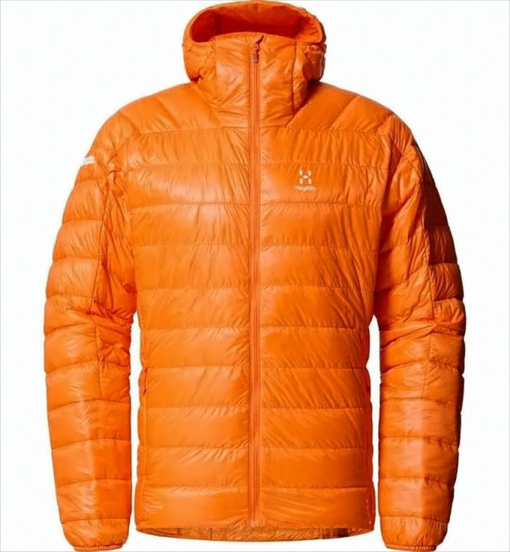 Vibrant Orange Hooded Padded Jacket With Horizontal Quilting