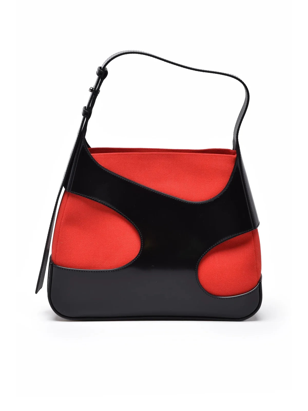 Cut Out Nylon/Cotton Shoulder Bag - Black/Red