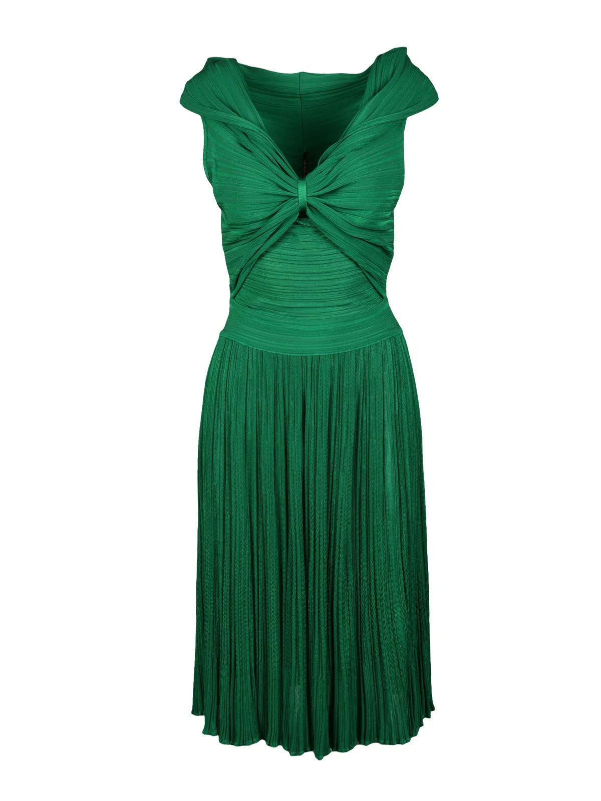 Knit Dress With Twisted Knot Detail And Pleated Skirt
