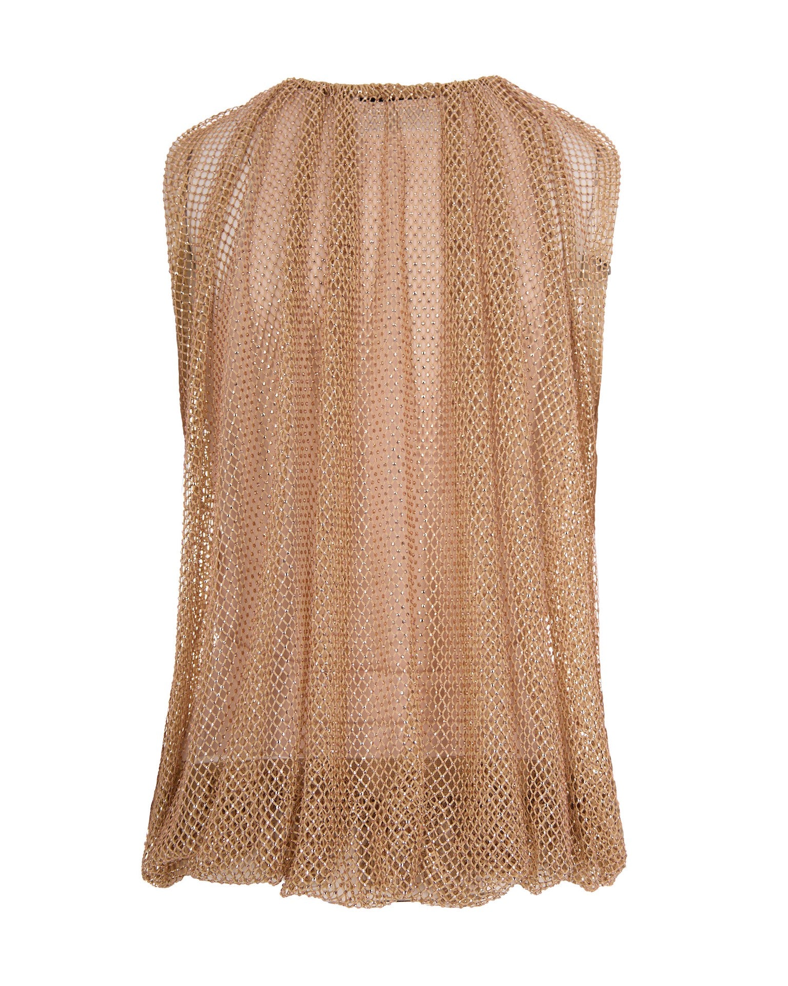 Camel Mesh Top With Crystals