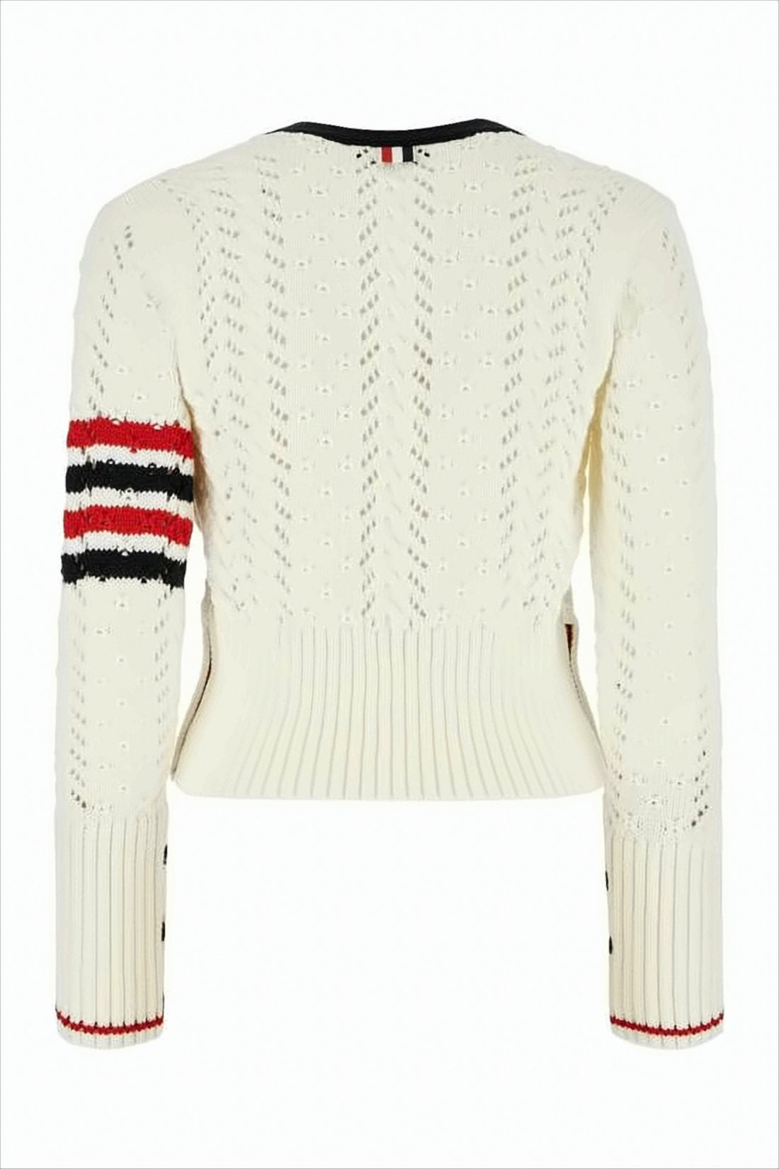 Cropped Open-Knit Cardigan With Striped Cuff Details