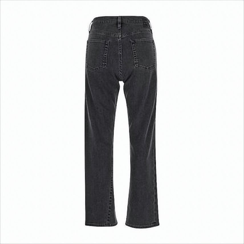 High-Waisted Black Denim Pants with Straight Leg Cut