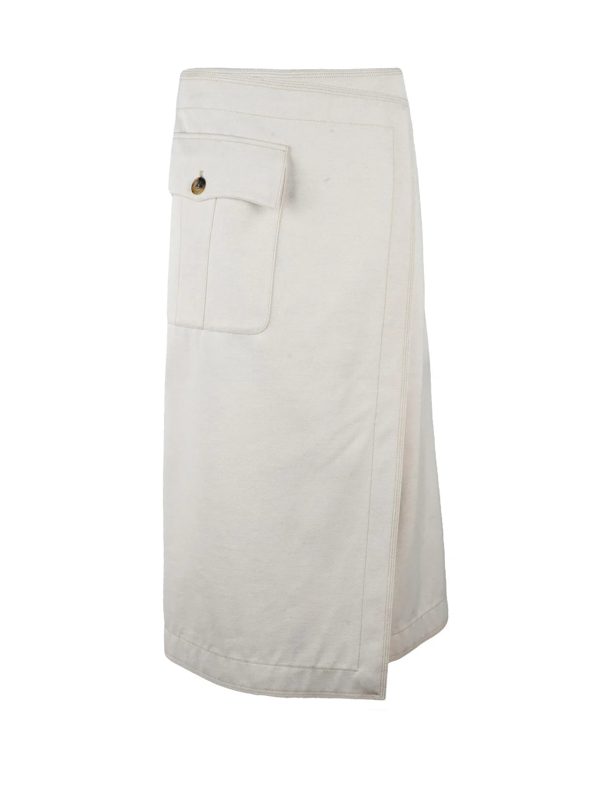 Beige Cotton Wool Polyamide Long Canvas Skirt