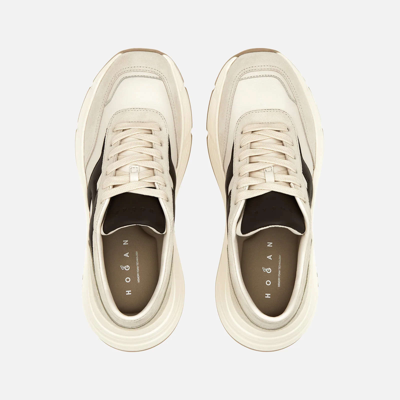 Beige And Brown Lace-Up Shoes With Sole