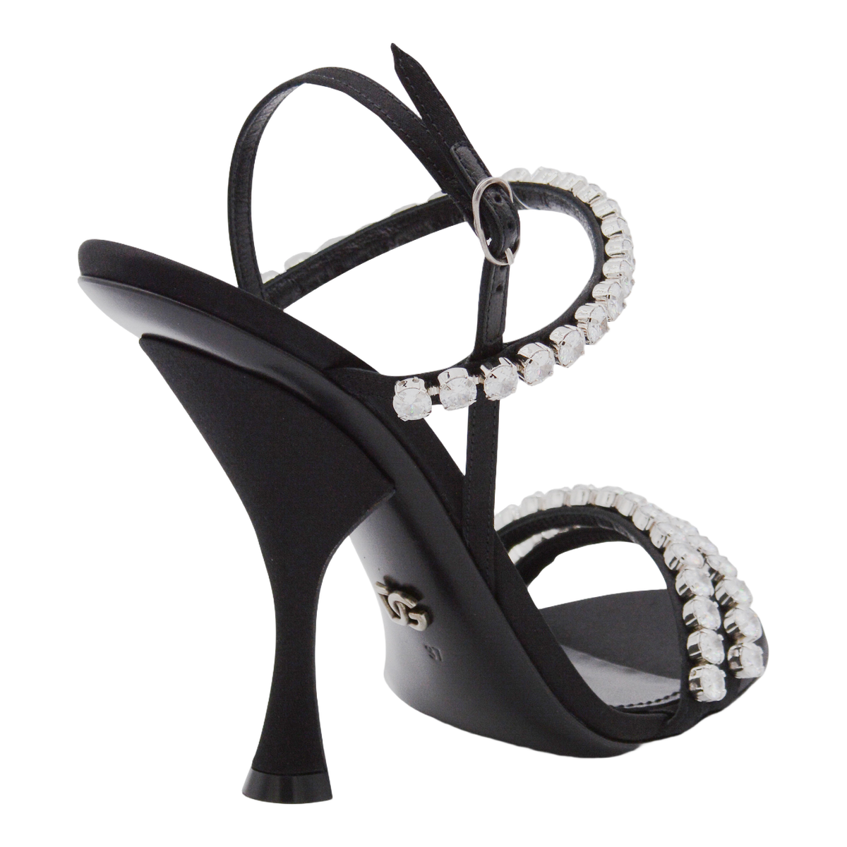 High-Heeled Black Sandals with Rhinestone Embellishments