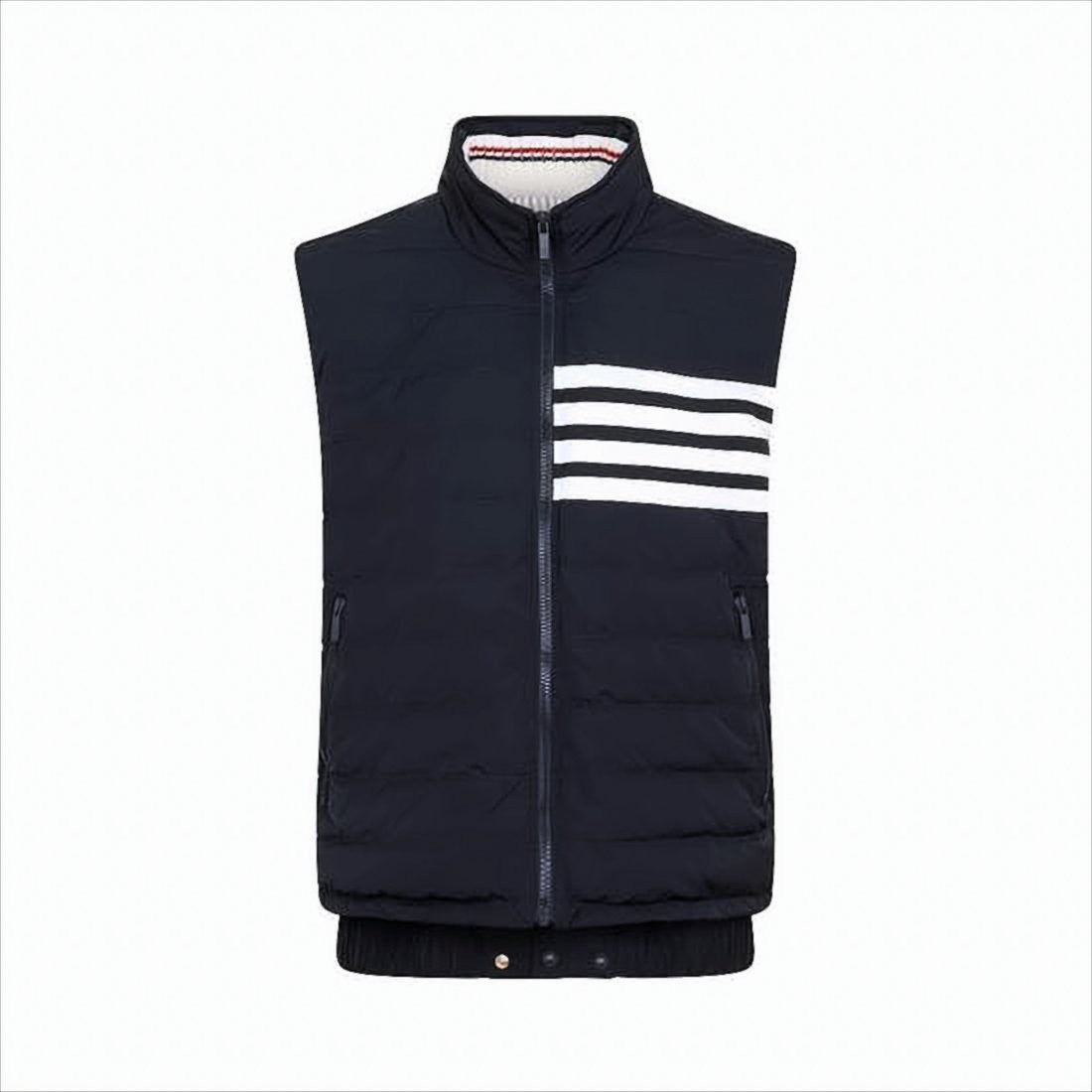 Quilted Padded Vest with High Collar and Striped Detail