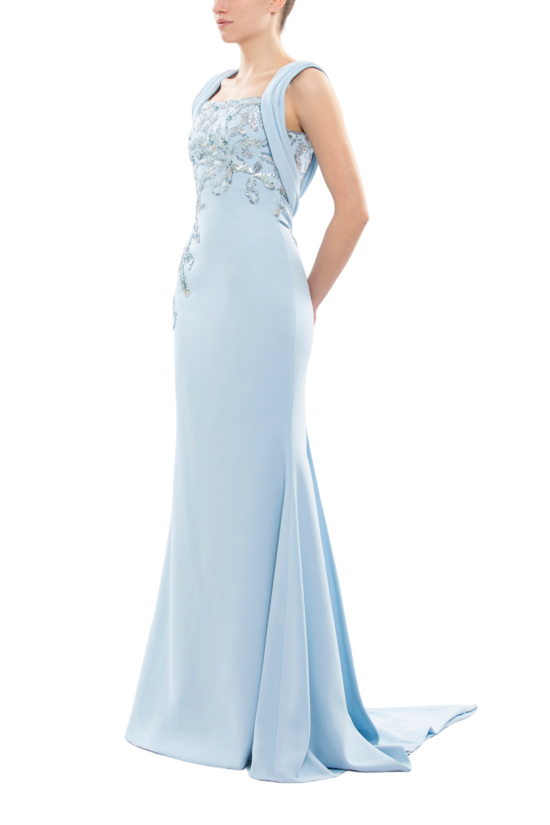Embellished Long Crepe Dress