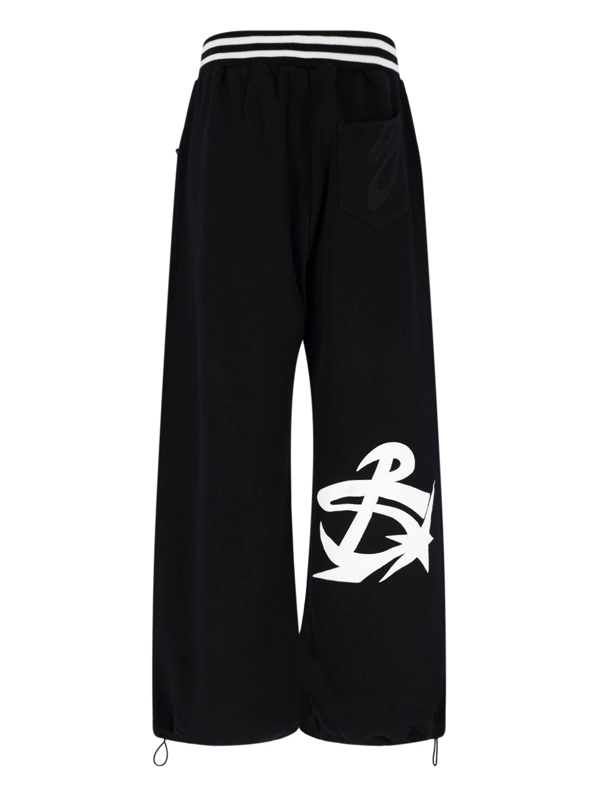 Black/White Graphic Wide-Leg Cropped Trousers
