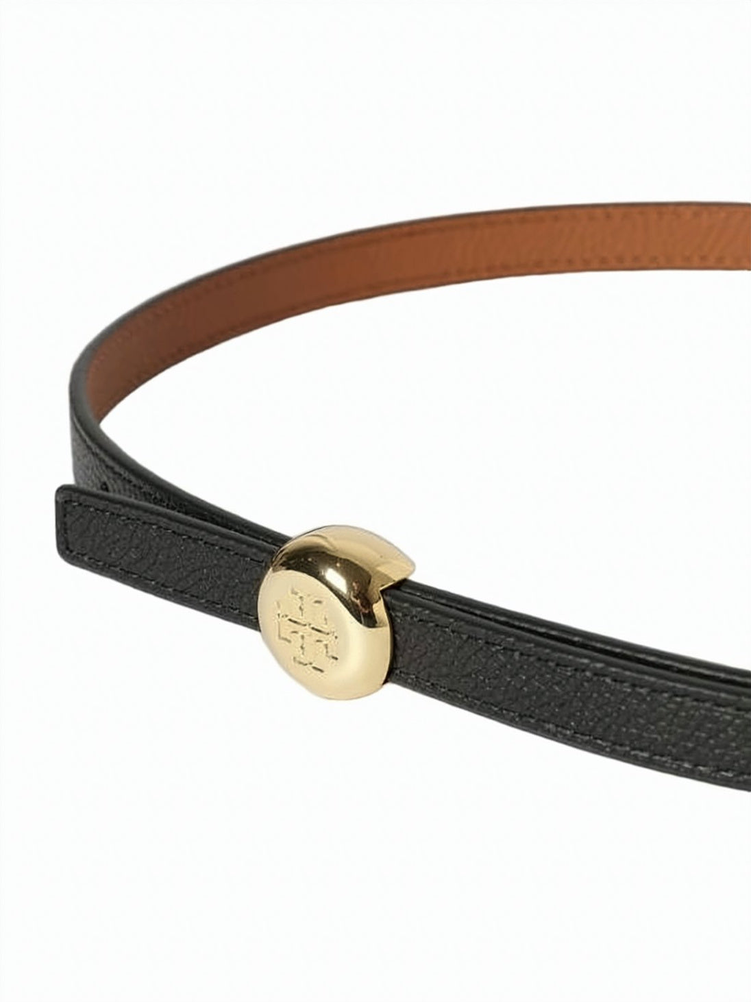 Textured Leather Belt With Oval Gold Buckle